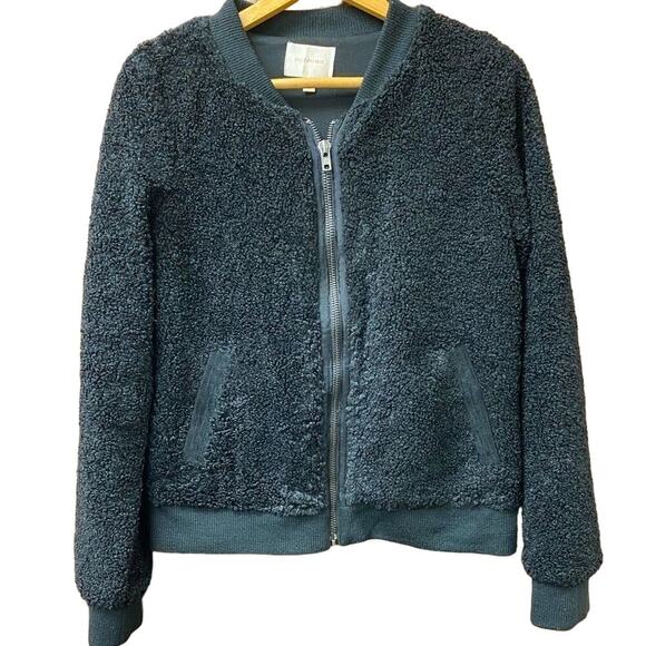 Skies Are Blue black‎ teddy bomber jacket with faux suede leather accents - Picture 1 of 6